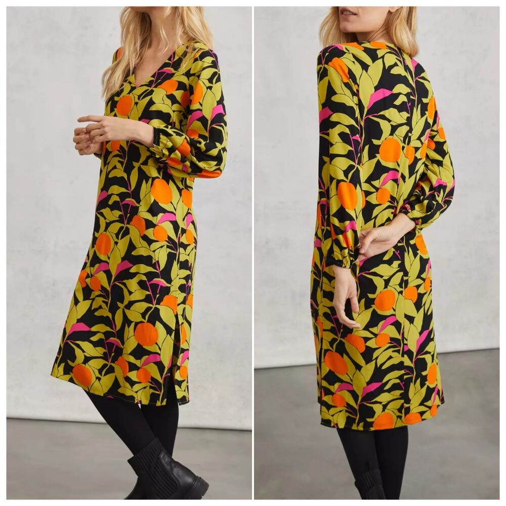 Anthropologie Corey Lynn Calter Naranjas Floral Midi Shift Dress Size M  V-neck